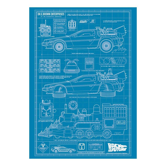Back To The Future Art Print Time Machine Blueprint Limited Edition 42 x 30 cm