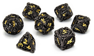 CritStones Hollow Metal Dice Set Soulreaper Gold (7)